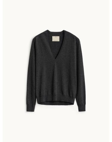 Deep V-Neck Knit_Charcoal