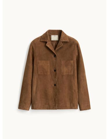 포터리 우먼 Lambskin Suede Shirt Jacket_Brown
