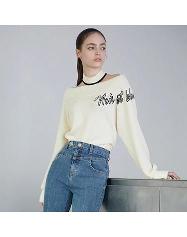 [에고이스트] [BLUE LABEL] 프린팅 포인트 오프숄더 크롭 티셔츠 (ER1CL663-T)