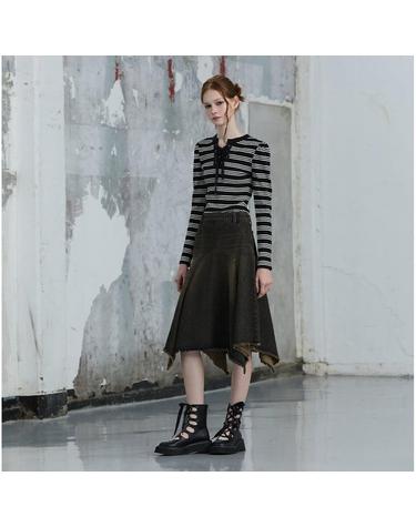 [에고이스트] [BLUE LABEL] 밑단 언발 데님 스커트 (ER3ODS02-T)