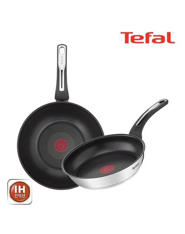 [테팔] 팬&냄비 인덕션 스테인리스 스틸 뉴 이모션 2종세트 (프라이팬 24cm+볶음팬 28cm)