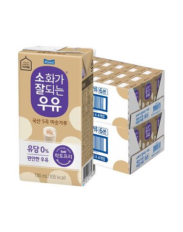 [보리보리] 매일 소화가잘되는우유 국산 5곡 미숫가루 190ml 48팩/락토프리/유당불내증