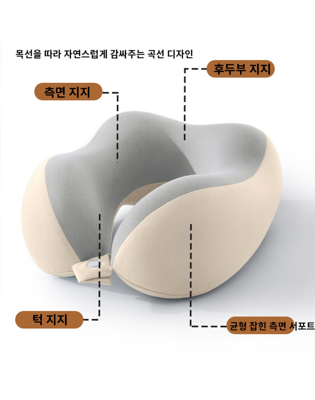 사만킬로미터 40000KM 기내용 여행용 목베개 간편 휴대용 목쿠션 라이트베이지 착용컷