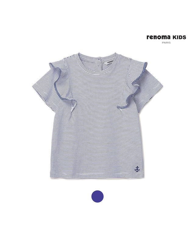 레노마 키즈 레노마키즈 프릴테이프잔스트라이프티셔츠 (R2322T170-T) 착용컷