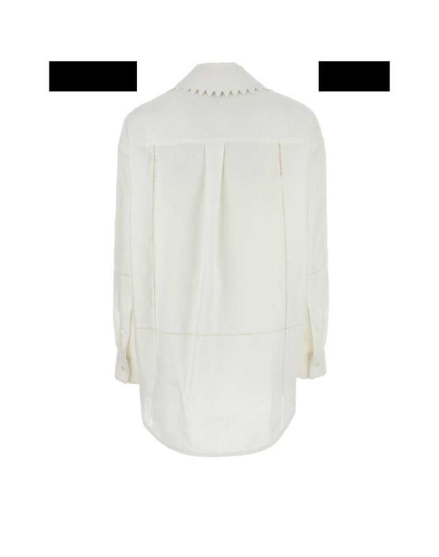 보테가 베네타 [해외직구][X45]BOTTEGA VENETA 792283V4B60 9071 여성 셔츠 남방 블라우스 White linen shirt 착용컷