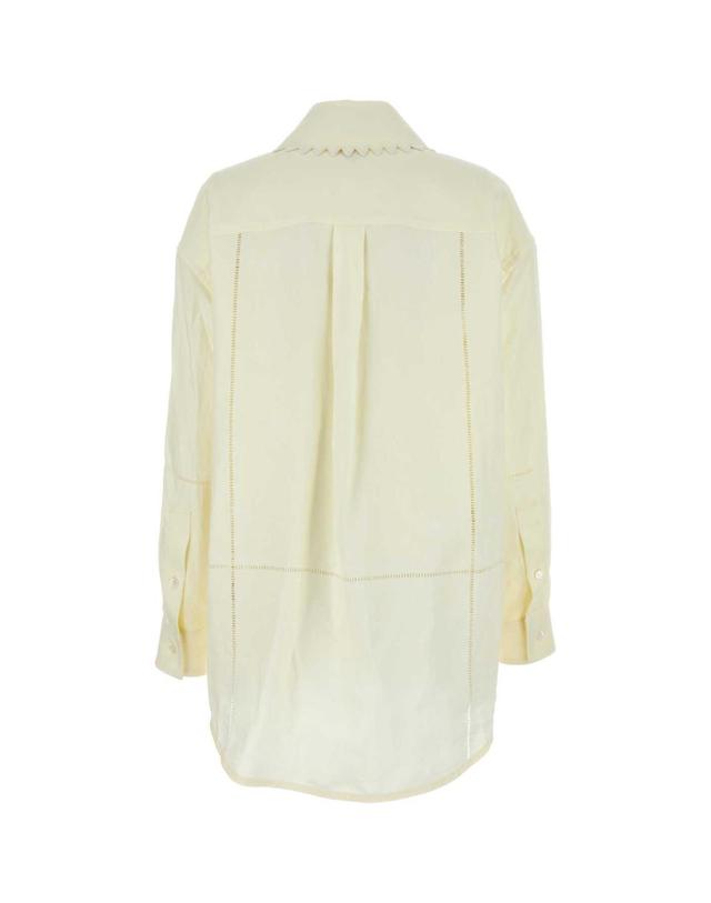 보테가 베네타 [해외직구][X45]BOTTEGA VENETA 792283V4B60 9204 여성 셔츠 남방 블라우스 Cream linen shirt 착용컷