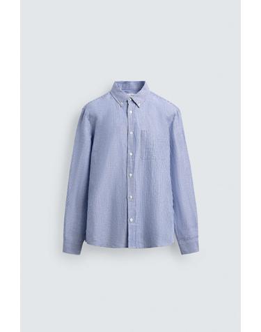 자라 스트라이프 리넨 코튼 레귤러핏 셔츠 1063/411/058 WHITE / SKY BLUE