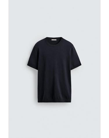 자라 비스코스 혼방 니트 반팔 티셔츠 0304/426/422 DARK NAVY