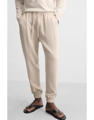 자라 레귤러핏 비스코스 리넨 조거 팬츠 1437/404/052 LIGHT BEIGE