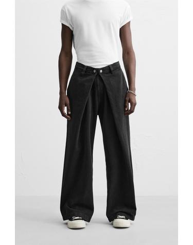 자라 배기핏 플리츠 진 0840/444/800 BLACK