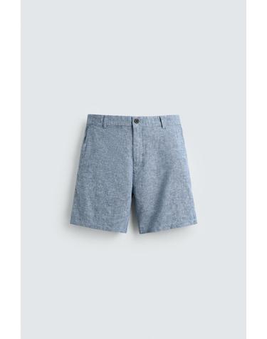 자라 린넨 혼방 텍스처 레귤러핏 버뮤다 쇼츠 1618/450/044 BLUE/WHITE