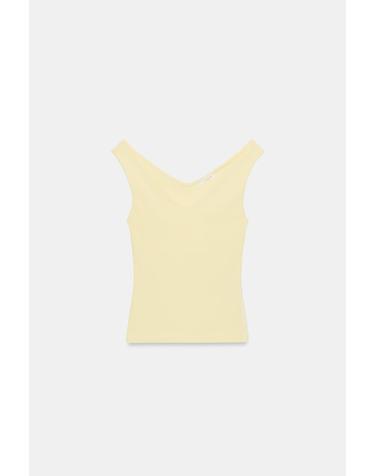 자라 슬림핏 브이넥 오프숄더 티셔츠 2335/179/321 PASTEL YELLOW