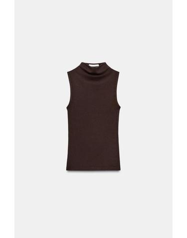 자라 모달 코튼 하이넥 민소매 티셔츠 3641/871/700 BROWN