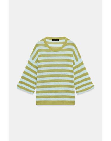 자라 스트라이프 라운드넥 7부 니트 탑 2756/039/390 GREEN STRIPE