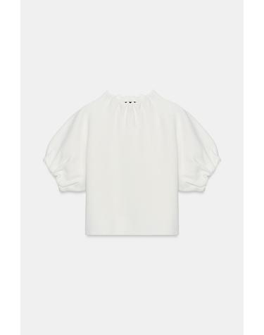자라 퍼프 소매 라운드넥 니트 탑 2142/108/250 WHITE