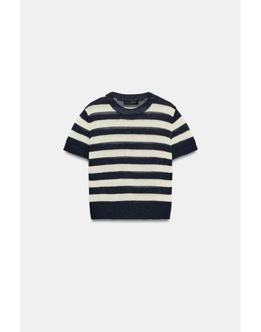 자라 스트라이프 라운드넥 반팔 니트 탑 2142/137/104 STRIPED