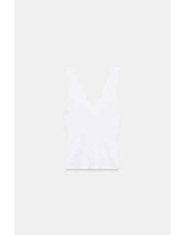 자라 브이넥 골지 니트 슬리브리스 탑 3253/336/250 WHITE
