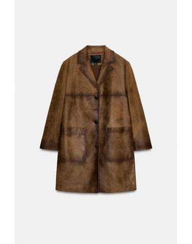 자라 한정판 100% 레더 롱 코트 5761/041/730 LIGHT BROWN