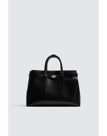 자라 클래식 블랙 가죽 벨티드 토트백 3553/720/800 BLACK