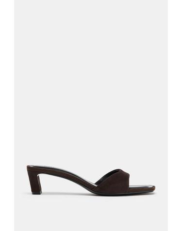 자라 스웨이드 스퀘어토 로우힐 뮬 샌들 1312/710/116 CHOCOLATE BROWN