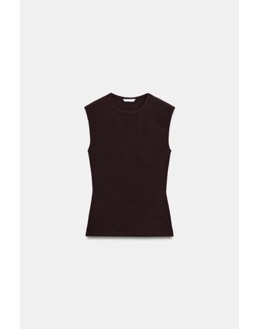 자라 슬림핏 라운드넥 민소매 티셔츠 2335/150/700 BROWN