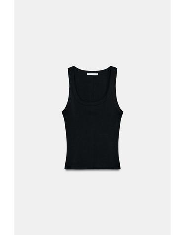자라 베이직 골지 코튼 민소매 탑 블랙 3253/301/800 BLACK