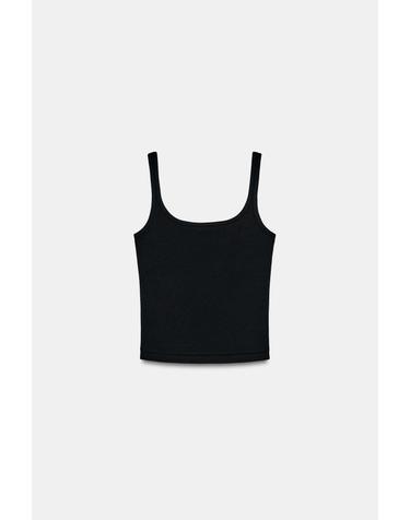 자라 베이직 코튼 모달 슬림핏 스트랩 탑 3641/328/800 BLACK