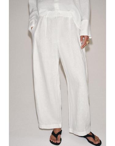 자라 린넨 와이드핏 슬랙스 팬츠 4786/093/250 WHITE