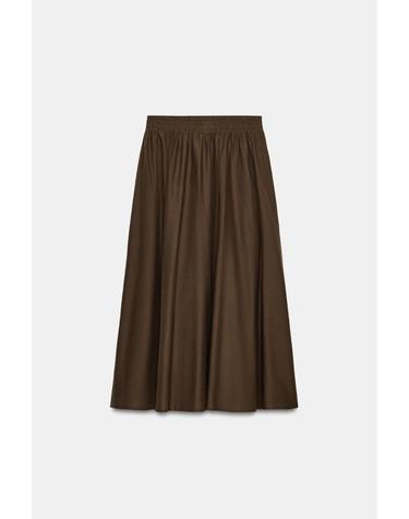 자라 코튼 레이어드 미디 스커트 4387/079/700 BROWN