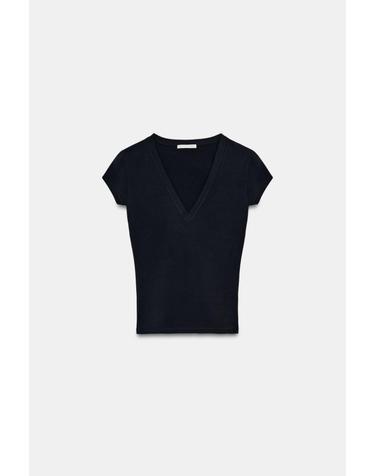 자라 슬림핏 브이넥 반팔 티셔츠 4174/315/818 CHARCOAL GREY