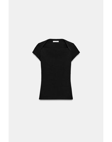 자라 슬림핏 스퀘어넥 반팔 티셔츠 4174/176/800 BLACK