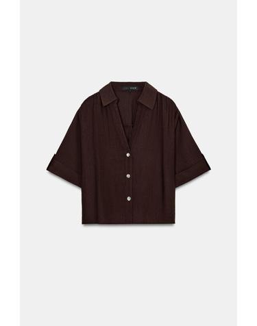 자라 플루이드 브라운 반팔 셔츠 4387/021/716 DARK BROWN
