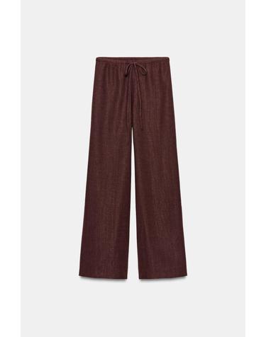 자라 러스틱 밴딩 와이드 스트레이트 팬츠 1165/105/681 BURGUNDY