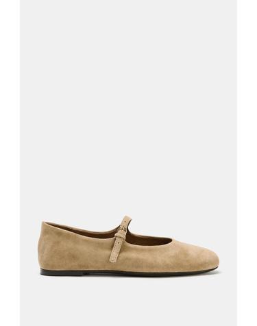 자라 스웨이드 스트랩 발레리나 플랫 2533/710/107 SAND BROWN