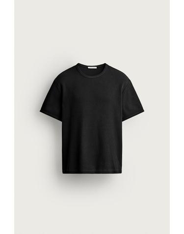 자라 와플 니트 레귤러핏 라운드넥 반팔 티셔츠 4087/400/800 BLACK