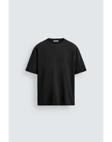 자라 릴랙스핏 코튼 텍스처 반팔 티셔츠 블랙 1887/410/800 BLACK