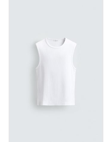 자라 슬림핏 골지 민소매 티셔츠 화이트 4087/451/250 WHITE