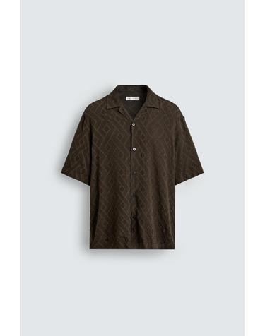 자라 지오메트릭 자카드 반팔 셔츠 1450/400/700 BROWN
