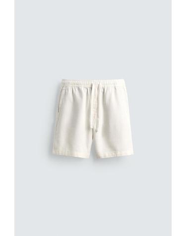 자라 코튼 혼방 텍스처 레귤러핏 버뮤다 반바지 7147/476/251 OYSTER-WHITE