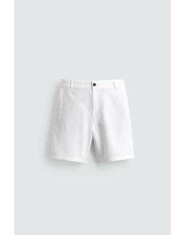 자라 리넨 혼방 텍스처 레귤러핏 버뮤다 쇼츠 1618/450/250 WHITE