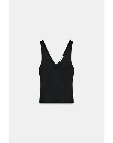자라 베이직 브이넥 골지 니트 탑 3253/336/800 BLACK