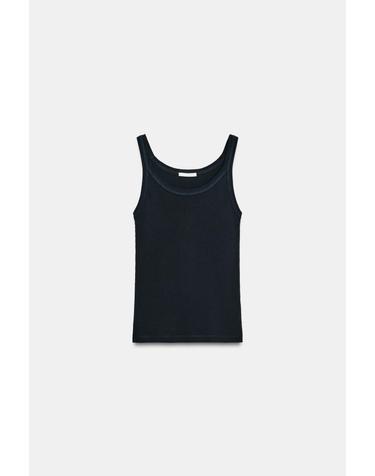 자라 골지 코튼 라운드넥 민소매 탑 3641/406/401 NAVY BLUE