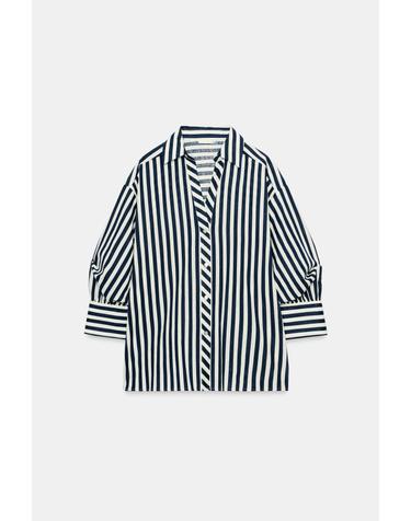 자라 스트라이프 리넨 블렌드 셔츠 3293/058/044 BLUE/WHITE