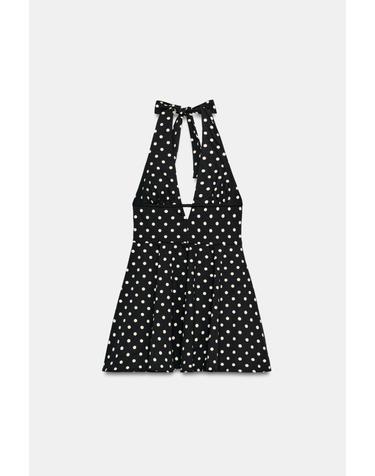 자라 홀터넥 도트 패턴 미니 원피스 4772/385/084 BLACK / WHITE