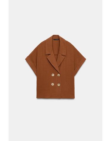 자라 크롭 랩 반팔 셔츠 4387/221/670 RUSSET