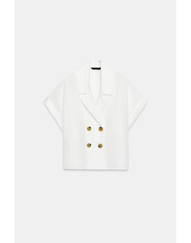 자라 크롭 랩 반팔 셔츠 4387/221/250 WHITE