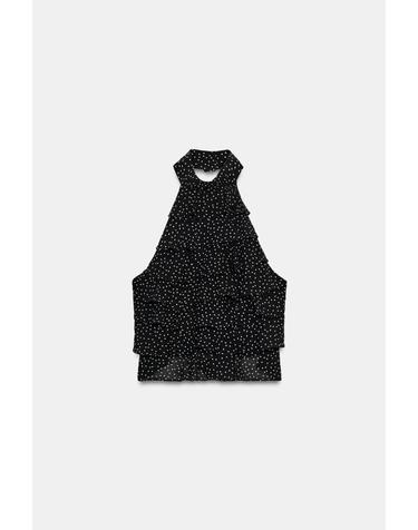 자라 도트 러플 홀터넥 민소매 탑 4661/038/084 BLACK / WHITE