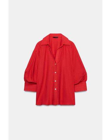 자라 리넨 블렌드 퍼프 슬리브 셔츠 3293/058/600 RED