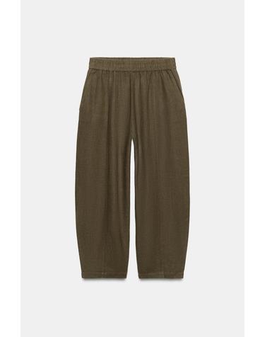 자라 린넨 혼방 테이퍼드 배럴 팬츠 4387/086/505 KHAKI