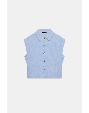 자라 린넨 블렌드 민소매 셔츠 7969/051/400 BLUE